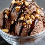 Homemade Chocolate Ice Cream with Nuts & Fudge Drizzle