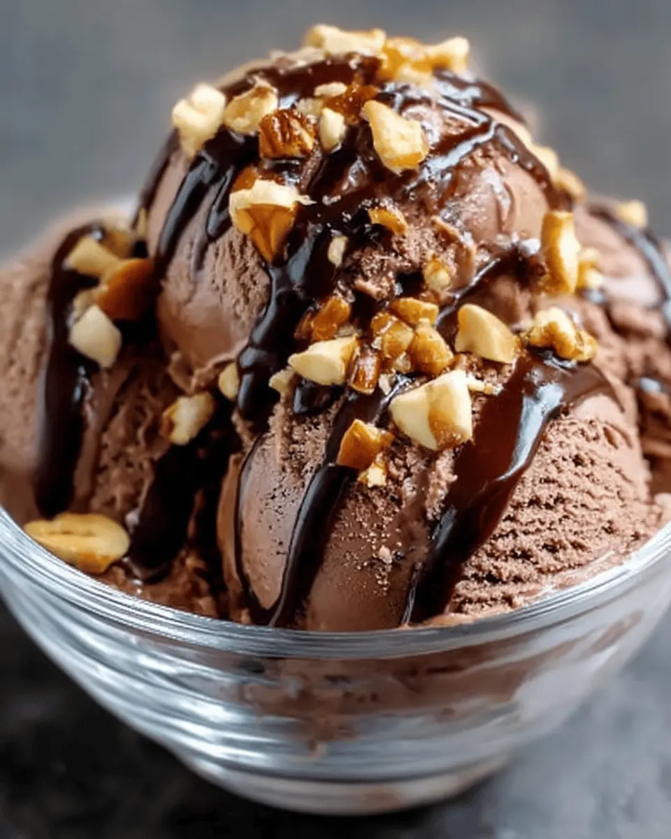 Homemade Chocolate Ice Cream: Indulgent Delight with Nuts & Fudge Drizzle