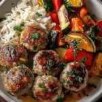 Juicy Meatballs with Rice & Roasted Veggies