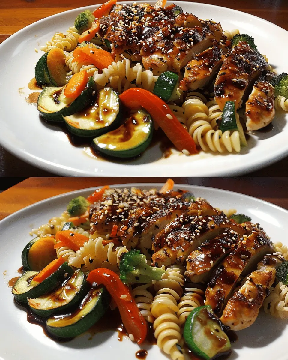 Teriyaki Chicken Delight with Roasted Vegetable Pasta Bliss