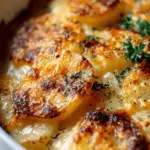 Bubbly, Crispy Potato Gratin with Parmesan & Gruyere