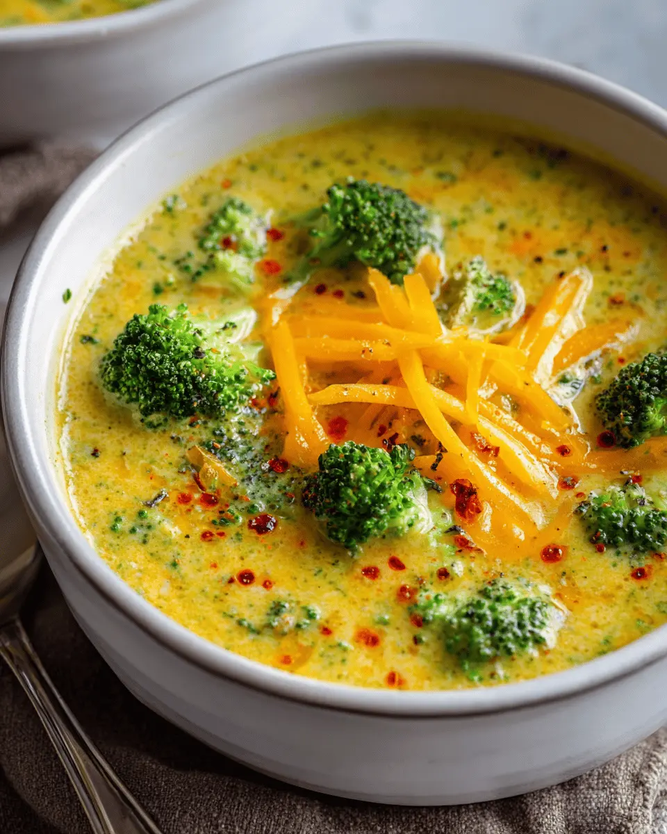 High Protein Broccoli Cheddar Soup with Savory Turkey Bacon