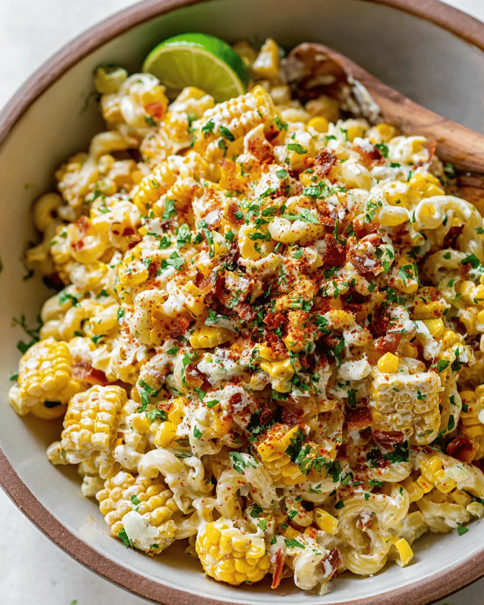 Creamy Mexican Street Corn Pasta Salad with Turkey Bacon Delight