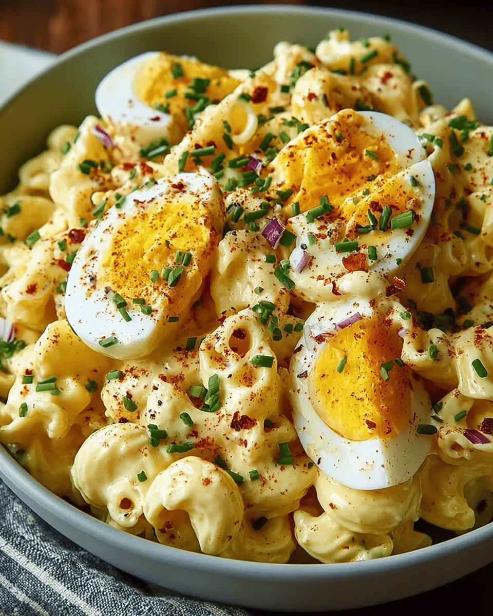 Deviled Egg Macaroni Salad with Turkey Bacon and Chicken Ham Bliss