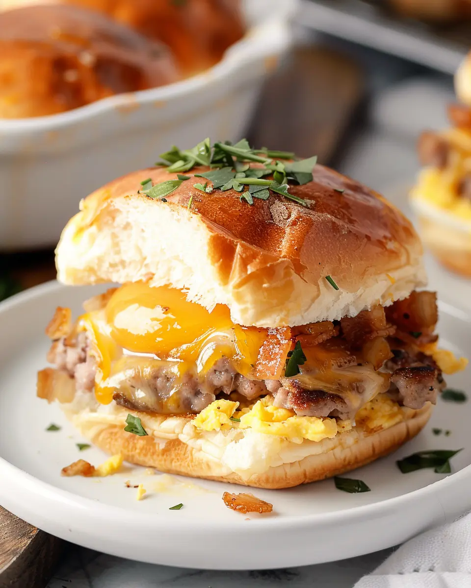Air Fryer Sausage Egg and Cheese Breakfast Slider Delightful Recipe