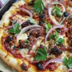 Chorizo, Manchego, and Red Onion Pizza