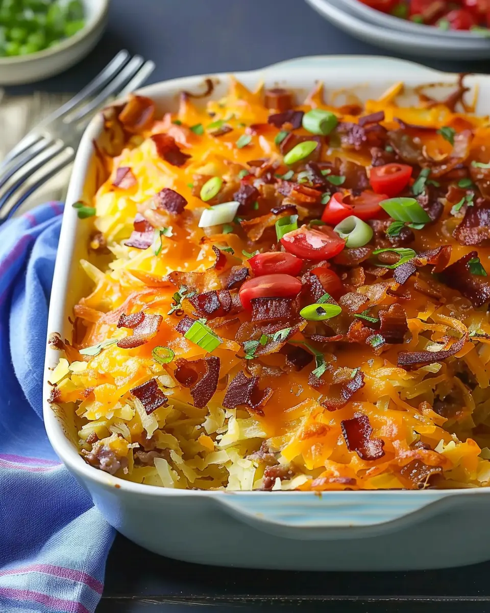 Deep-Dish Loaded Hash Brown Casserole with Turkey Bacon Delight