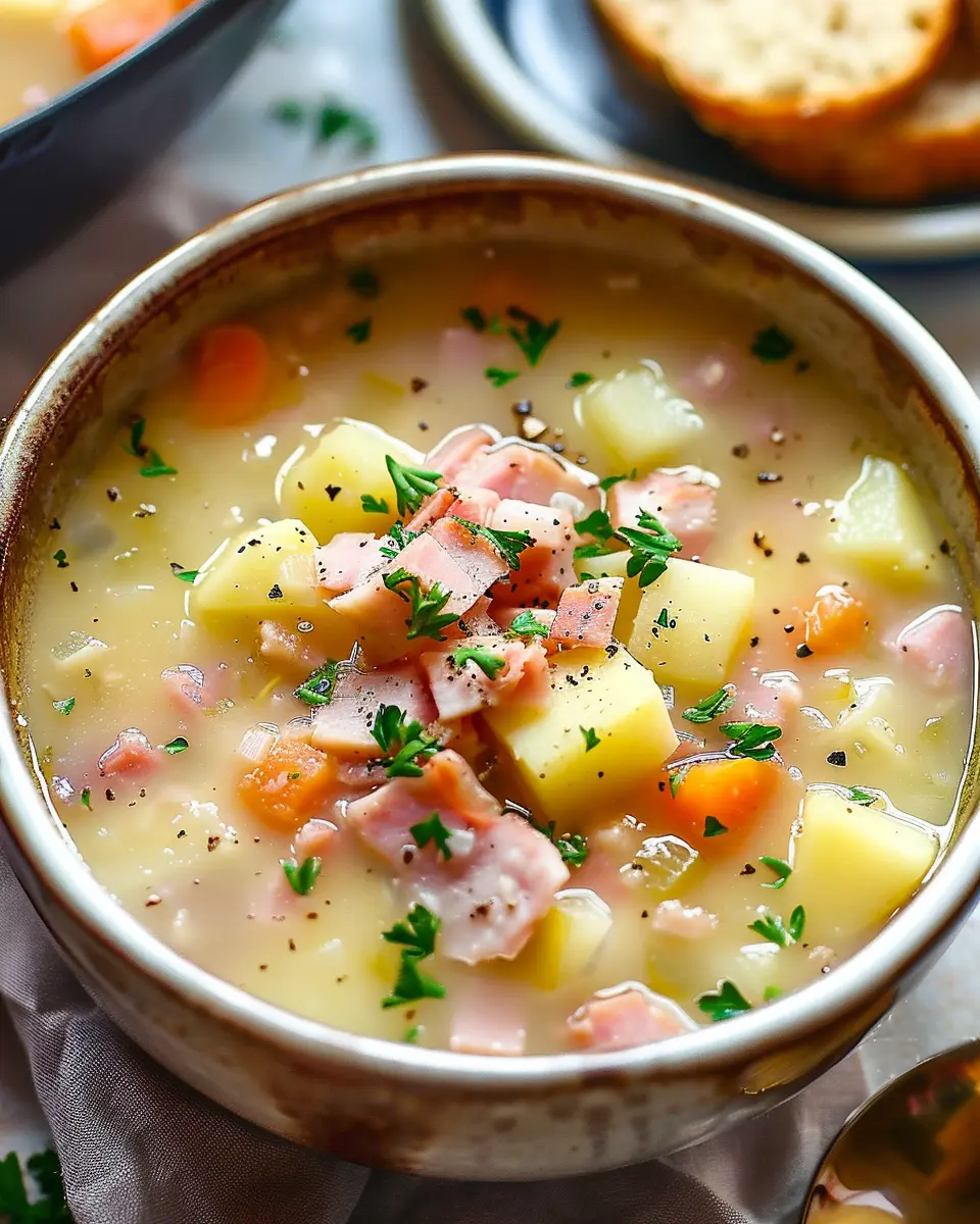 Ham and Potato Soup: Easy Chicken Ham Delight with Turkey Bacon