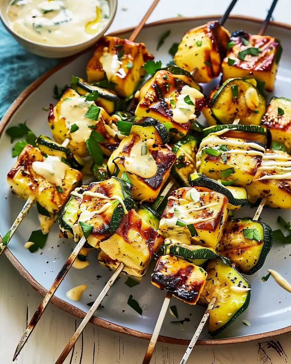 Charred Zucchini and Halloumi Kebabs: Easy Lemon-Tahini Delight