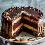 Devil's Food Cake With Salted Peanut Butter Frosting And Ganache