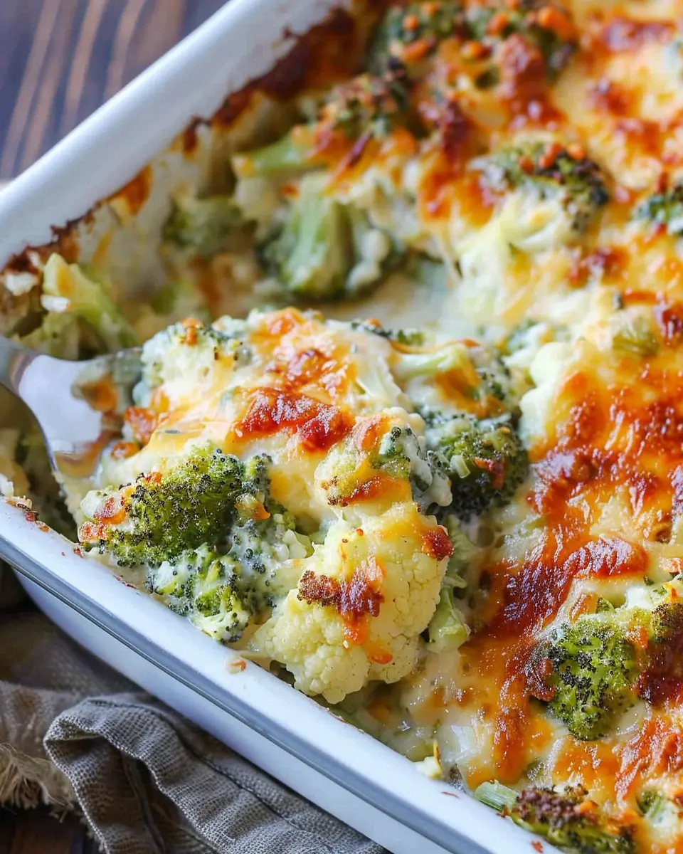 Loaded Cauliflower Broccoli Casserole with Turkey Bacon Bliss