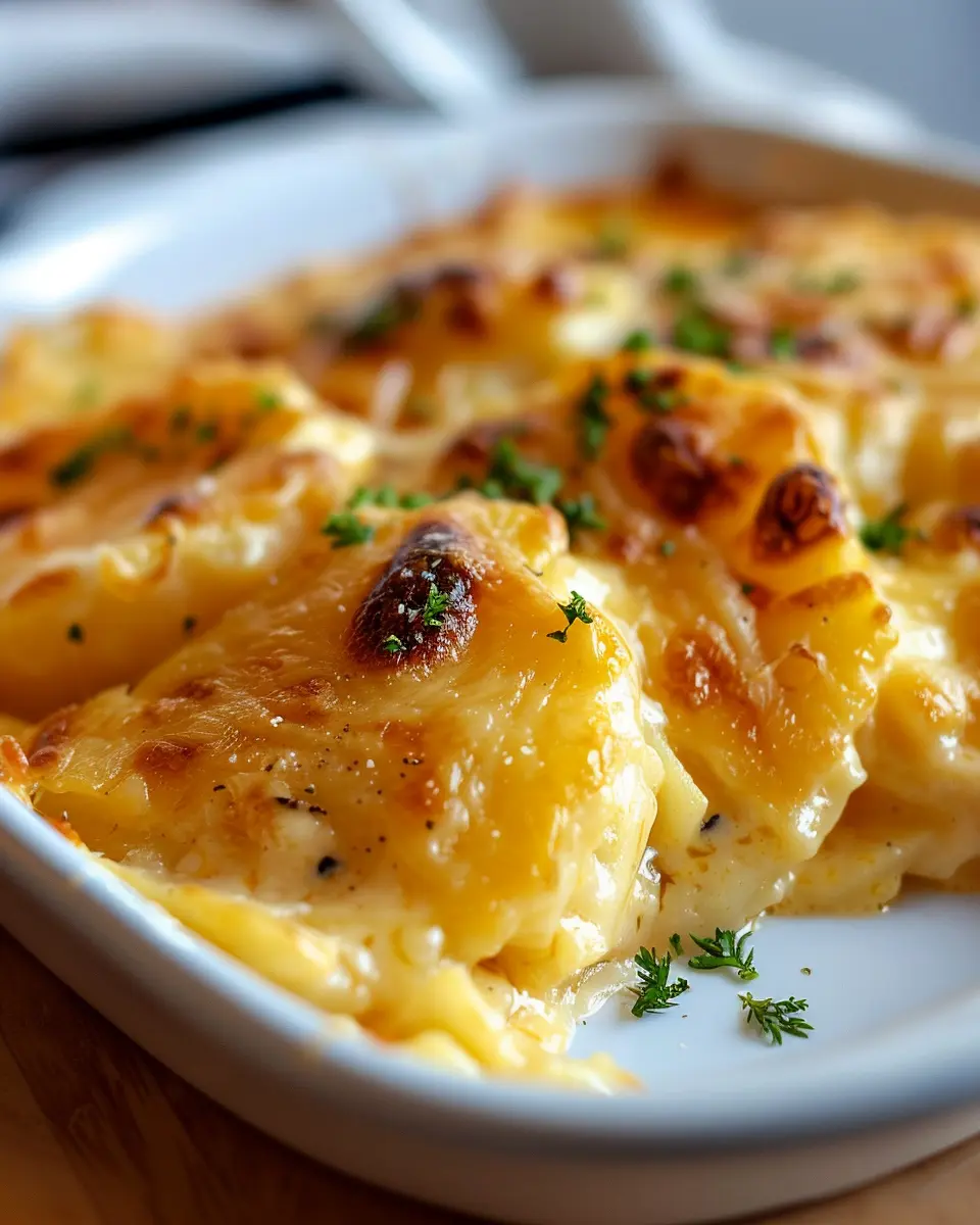 Cheesy Scalloped Potatoes with Turkey Bacon and Chicken Ham Delight