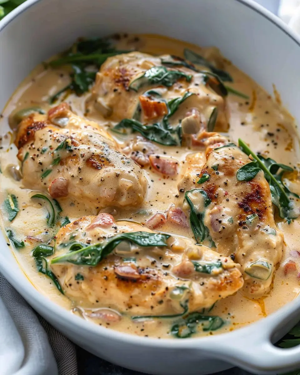 Slow Cooker Creamy Tuscan Chicken with Turkey Bacon Delight