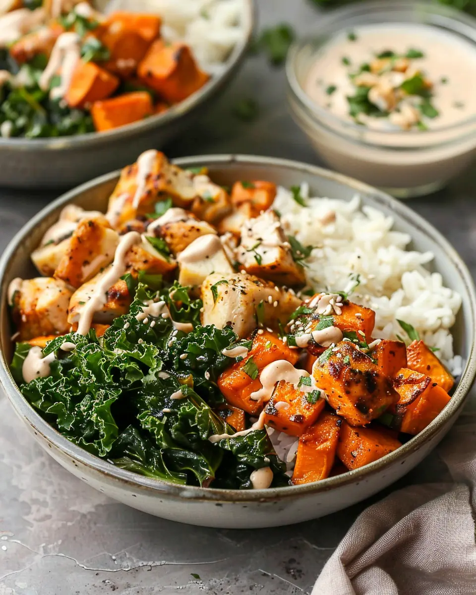 Roasted Sweet Potato, Chicken, Kale, and Rice Bowls for Two: Easy Comfort Food