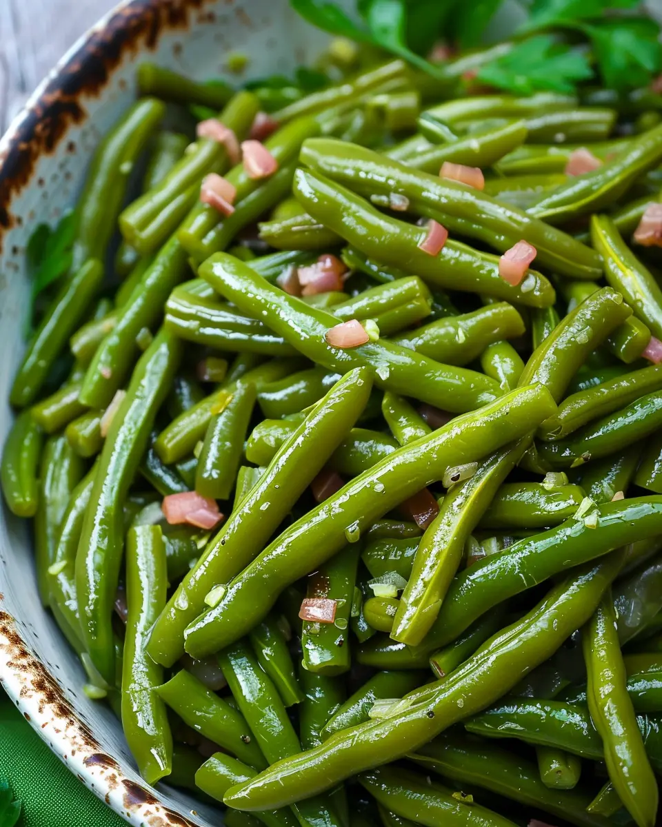 Grandma’s canned green beans recipe with turkey bacon delight